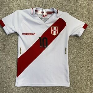 Marathon Peru Soccer Jersey Kids Size 6 White Red Cueva 10 National Team Sash